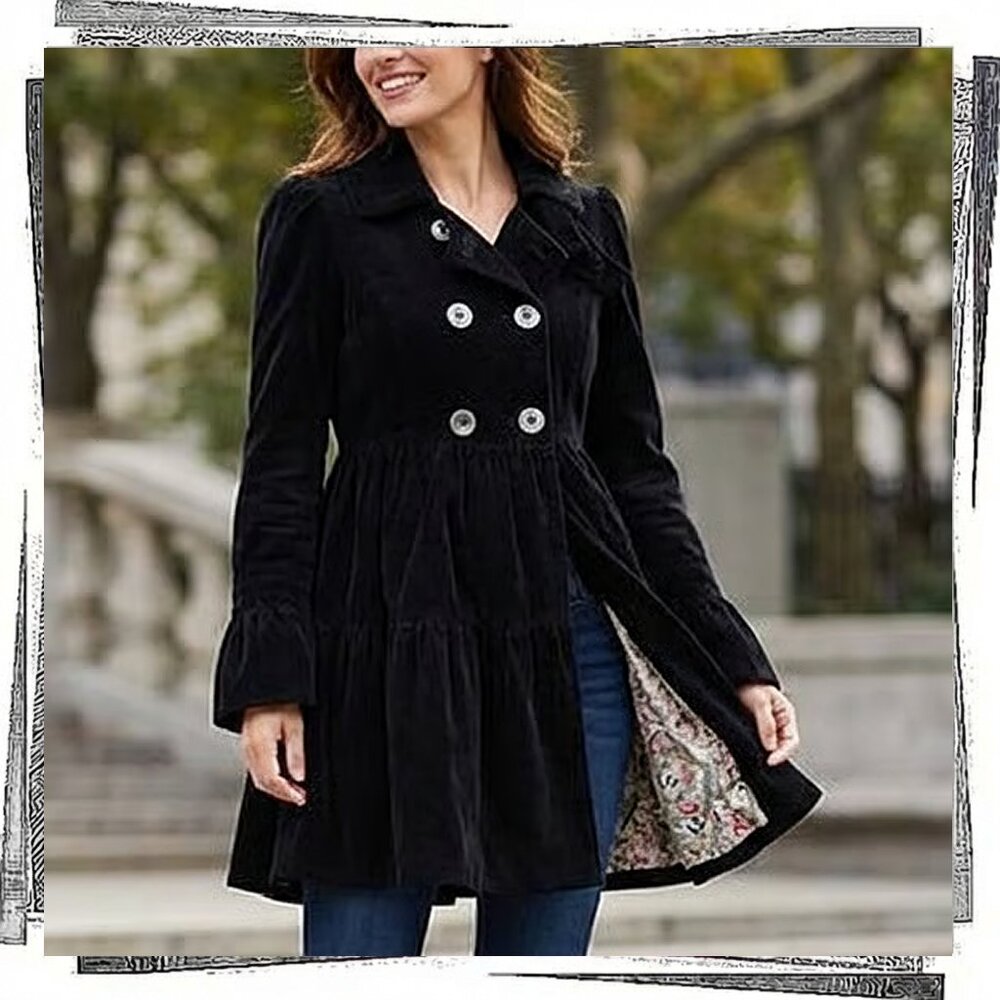 Vintage Black Corduroy "Lending Library" Tiered Frilly Jacket (4) by Idra
